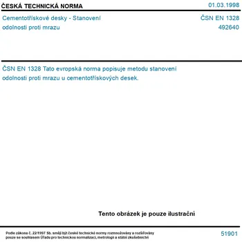 ČSN EN 1328 - Cementotřískové desky - Stanovení odolnosti proti mrazu - Tisk