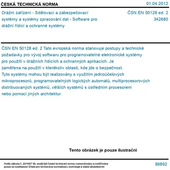 ČSN EN 50128 ed. 2 - Drážní zařízení - Sdělovací a zabezpečovací systémy a systémy zpracování dat - Software pro drážní řídicí a ochranné systémy - Tisk