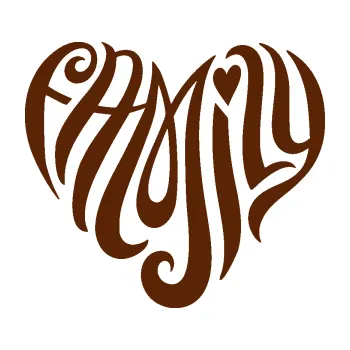 Polep vozidla SAMOLEPKA Family 002 nápis do srdíčka (15 - hnědá) NA AUTO, NÁLEPKA, FÓLIE, POLEP, TUNING, VLASTNÍ TEXT, TISK, AUTOSAMOLEPKY.cz, POLEPY, OBRÁZEK, LOGO, SAMOLEPKY