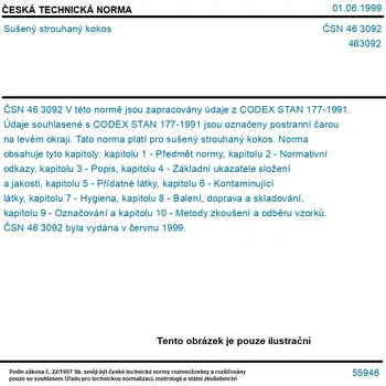 ČSN 46 3092 - Sušený strouhaný kokos - Tisk