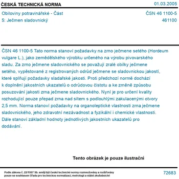 ČSN 46 1100-5 - Obiloviny potravinářské - Část 5: Ječmen sladovnický - Tisk