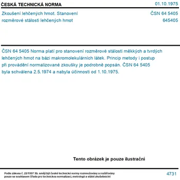 ČSN 64 5405 - Zkoušení lehčených hmot. Stanovení rozměrové stálosti lehčených hmot - Tisk