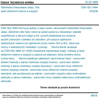 ČSN ISO 3494 - Statistická interpretace údajů. Síla testů středních hodnot a rozptylů - Tisk