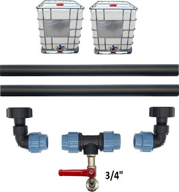 Profi propojení: 2 IBC nádrže + 3/4" zahradní kohout Z modrá varianta