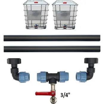 Profi propojení: 2 IBC nádrže + 3/4" zahradní kohout Z modrá varianta