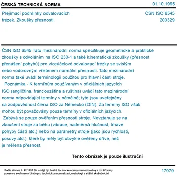 ČSN ISO 6545 - Přejímací podmínky odvalovacích frézek. Zkoušky přesnosti - Tisk
