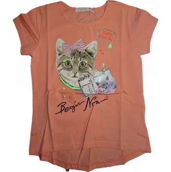 Dívčí růžové tričko s hlavou kočičky a fotoaparátem begin now 110