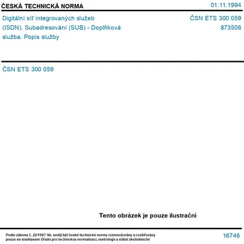 ČSN ETS 300 059 - Digitální síť integrovaných služeb (ISDN). Subadresování (SUB) - Doplňková služba. Popis služby - Tisk