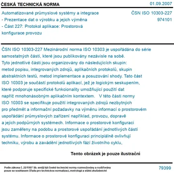 ČSN ISO 10303-227 - Automatizované průmyslové systémy a integrace - Prezentace dat o výrobku a jejich výměna - Část 227: Protokol aplikace: Prostorová konfigurace provozu - Tisk