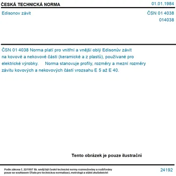 ČSN 01 4038 - Edisonov závit - Tisk