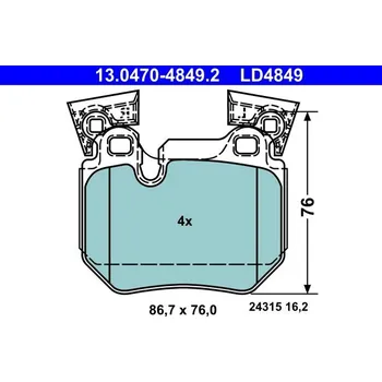 Brzdová destička Sada brzdových destiček, kotoučová brzda ATE 13.0470-4849.2