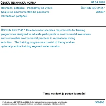 ČSN EN ISO 21417 - Rekreační potápění - Požadavky na výcvik týkající se environmentálního povědomí rekreačních potápěčů - Tisk