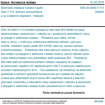 ČSN 33 2000-7-713 - Elektrické instalace nízkého napětí - Část 7-713: Zařízení jednoúčelová a ve zvláštních objektech - Nábytek - Tisk