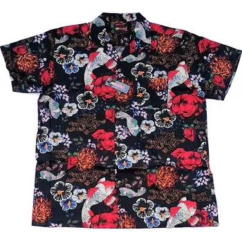 Pánská košile Pánská košile Kamro černá potisk květy a ryby krátký rukáv 4XL Kamro ODE-KAM-23741-194 - 4XL
