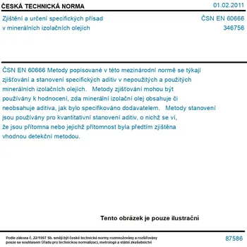 ČSN EN 60666 - Zjištění a určení specifických přísad v minerálních izolačních olejích - Tisk
