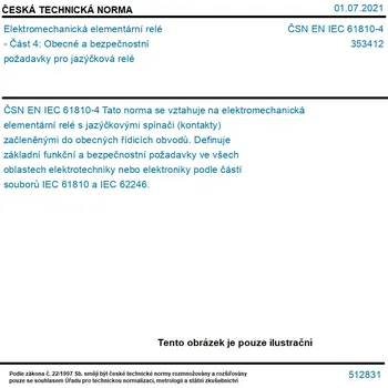 Relé ČSN EN IEC 61810-4 - Elektromechanická elementární relé - Část 4: Obecné a bezpečnostní požadavky pro jazýčková relé - Tisk