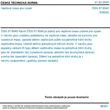 ČSN 57 6540 - Vepřové maso pro výsek - Tisk