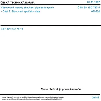ČSN EN ISO 787-5 - Všeobecné metody zkoušení pigmentů a plniv - Část 5: Stanovení spotřeby oleje - Tisk