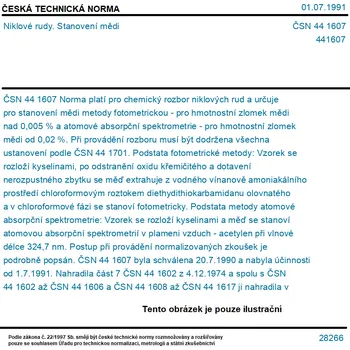 ČSN 44 1607 - Niklové rudy. Stanovení mědi - Tisk