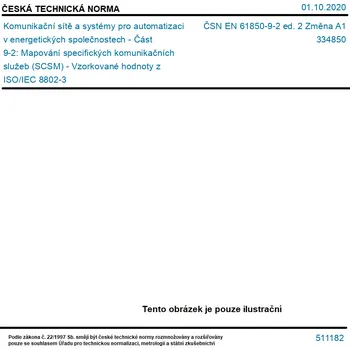 ČSN EN 61850-9-2 ed. 2 Změna A1 - Komunikační sítě a systémy pro automatizaci v energetických společnostech - Část 9-2: Mapování specifických komunikačních služeb (SCSM) - Vzorkované hodnoty z ISO/IEC 8802-3 - Tisk