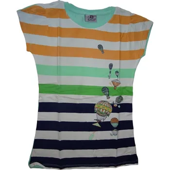 Dívčí pruhované tyrkysové tričko s balońy 152 - 158