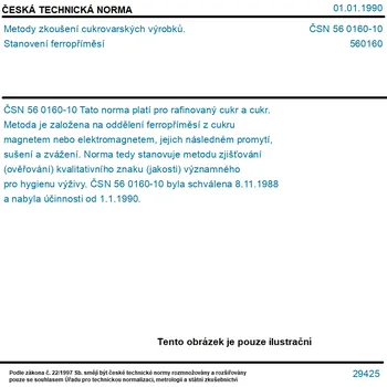 ČSN 56 0160-10 - Metody zkoušení cukrovarských výrobků. Stanovení ferropříměsí - Tisk