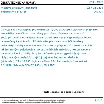 ČSN 26 9301 - Plastové přepravky. Technické požadavky a zkoušení - Tisk