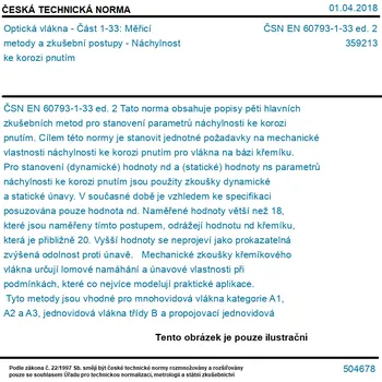 ČSN EN 60793-1-33 ed. 2 - Optická vlákna - Část 1-33: Měřicí metody a zkušební postupy - Náchylnost ke korozi pnutím - Tisk