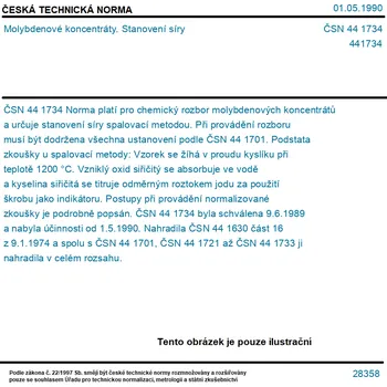 ČSN 44 1734 - Molybdenové koncentráty. Stanovení síry - Tisk