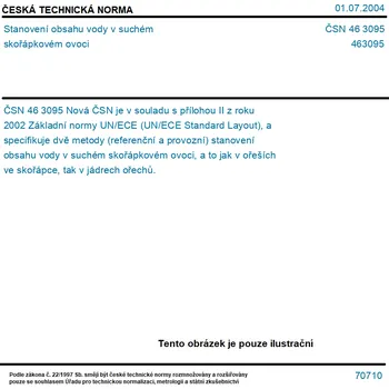 ČSN 46 3095 - Stanovení obsahu vody v suchém skořápkovém ovoci - Tisk