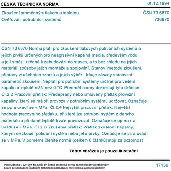 ČSN 73 6670 - Zkoušení proměnným tlakem a teplotou. Ověřování potrubních systémů - Tisk