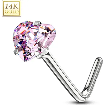 Piercing Šperky4U Zlatý piercing do nosu - růžový zirkon, Au 585/1000 - ZL01192P-WG
