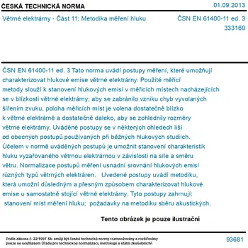 ČSN EN 61400-11 ed. 3 - Větrné elektrárny - Část 11: Metodika měření hluku - Tisk
