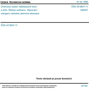 ČSN 42 0647-11 - Chemický rozbor neželezných kovů a slitin. Rozbor wolframu. Stanovení manganu metodou atomové absorpce - Tisk
