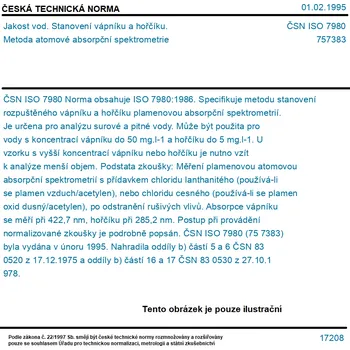 ČSN ISO 7980 - Jakost vod. Stanovení vápníku a hořčíku. Metoda atomové absorpční spektrometrie - Tisk