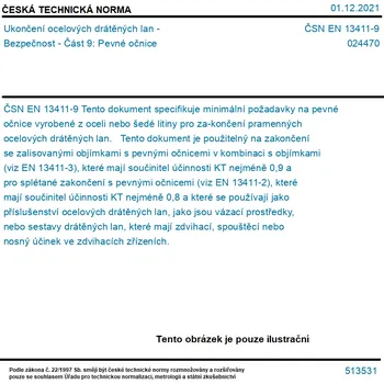 ČSN EN 13411-9 - Ukončení ocelových drátěných lan - Bezpečnost - Část 9: Pevné očnice - Tisk