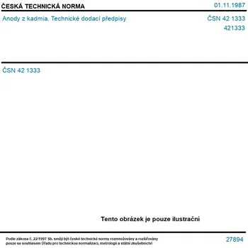 ČSN 42 1333 - Anody z kadmia. Technické dodací předpisy - Tisk