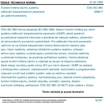 ČSN IEC 960 - Funkční kritéria návrhu systému sdělování bezpečnostních parametrů pro jaderné elektrárny - Tisk