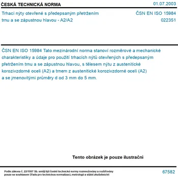 Nýt ČSN EN ISO 15984 - Trhací nýty otevřené s předepsaným přetržením trnu a se zápustnou hlavou - A2/A2 - Tisk