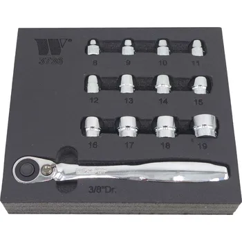 Gola hlavice Gola sada 3/8", extra krátké pro stísněné prostory 8 - 19 mm,CrV, 13 dílů, Welzh (Welzh Werkzeug)