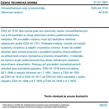ČSN 44 1516 - Cínowolframové rudy a koncentráty. Stanovení arsenu - Tisk