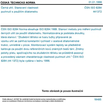 ČSN ISO 8264 - Černá uhlí. Stanovení vlastnosti puchnutí s použitím dilatometru - Tisk