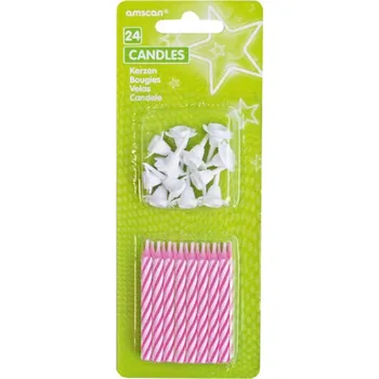 Dortová svíčka Amscan Dortové svíčky růžové 24ks + 12 drzaku 17105-06
