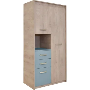 Šatní skříň Skříň šatní 2V3F dub premium/modrá KINDER