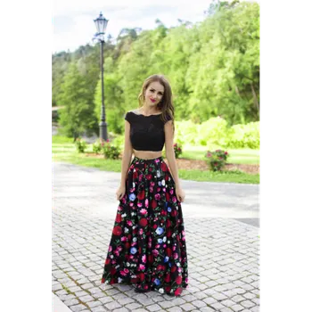 Dámské šaty EVA & LOLA Společenská květovaná Sukně a Top černá Barva: Černá, Barevná, Velikost: L