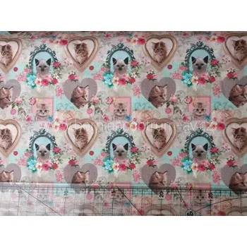 Stof 999-354 kočičí vícebarevná bavlněná látka patchwork