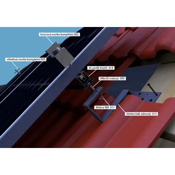 držák na solární panel Nosná konstrukce FV panelu – šikmá střecha – taška Počet FV panelů: 1 panel, na výšku