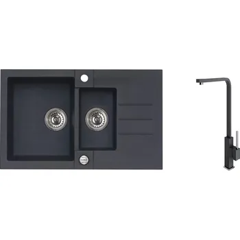 Granitový dřez Kuchyňský set Alveus ROCK 70 + baterie AFRA Barva: Černá, Označení: Black + Dárek