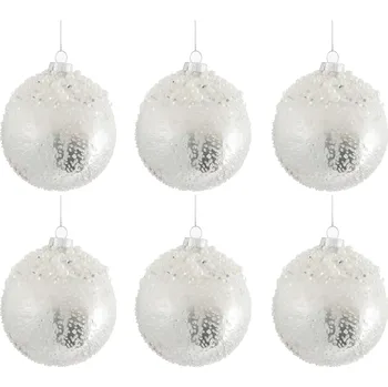 Vánoční dekorace Sada bílo stříbrných vánočních koulí ( 6ks) - 29,9*20,5*9,5 cm