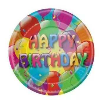 Party dekorace Arpex Papírový talíř 18cm 8ks Happy Birthday PT0218